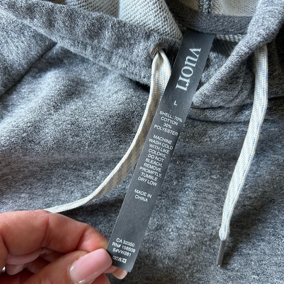 Vuori boxy gray hoodie women’s L white beige side stripes drawstring + pull tag - Picture 2 of 13